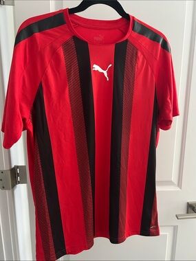 Puma Red and Black Striped Unisex Athletic Jersey